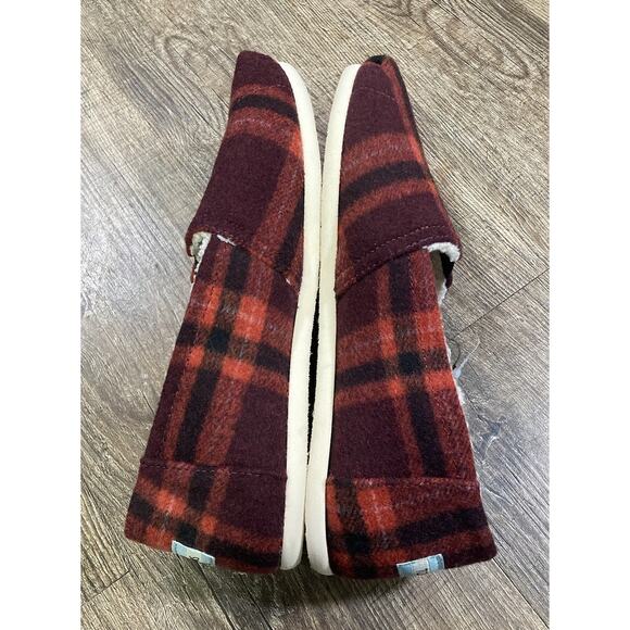 TOMS Belmont Red Plaid Slippers Flats Women Size 10 Casual Faux Shearling Wool - Picture 6 of 10